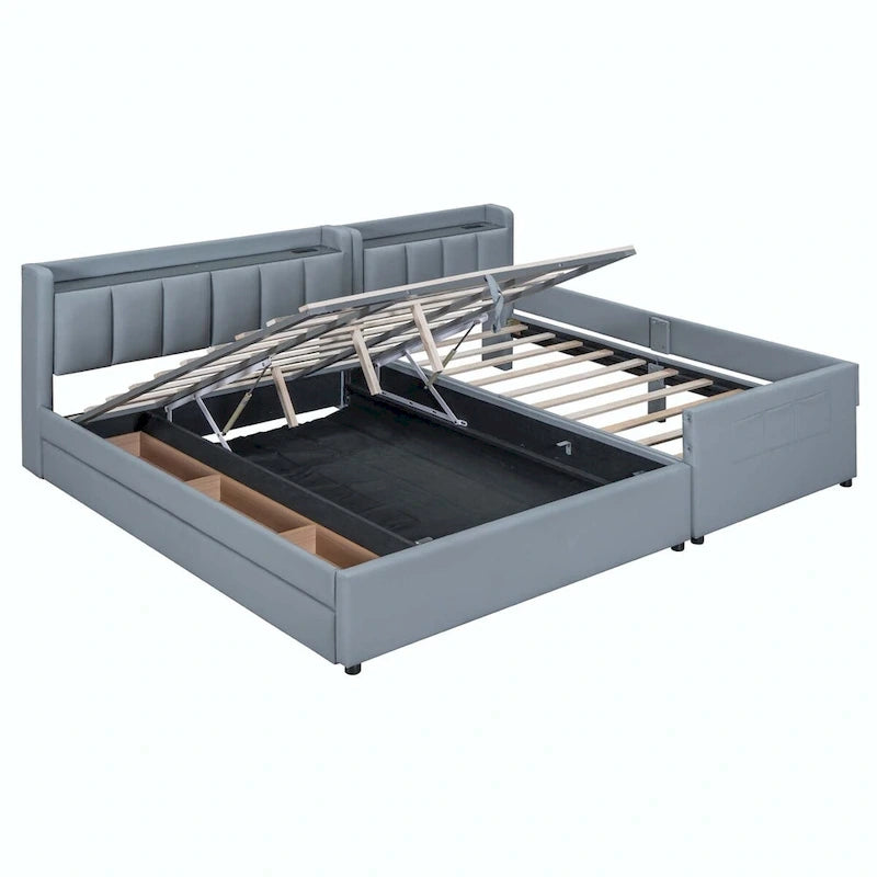 Lit Plateforme Rembourré XL (avec Système de Rangement Hydraulique)