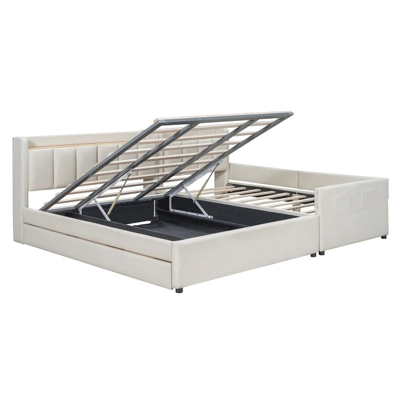 Lit Plateforme Rembourré XL (avec Système de Rangement Hydraulique)