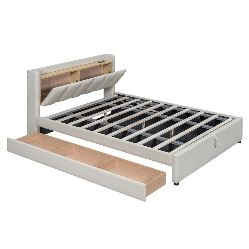 Lit Plateforme Rembourré XL (avec Système de Rangement Hydraulique)