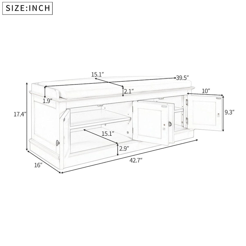 Banc de rangement avec étagères réglables