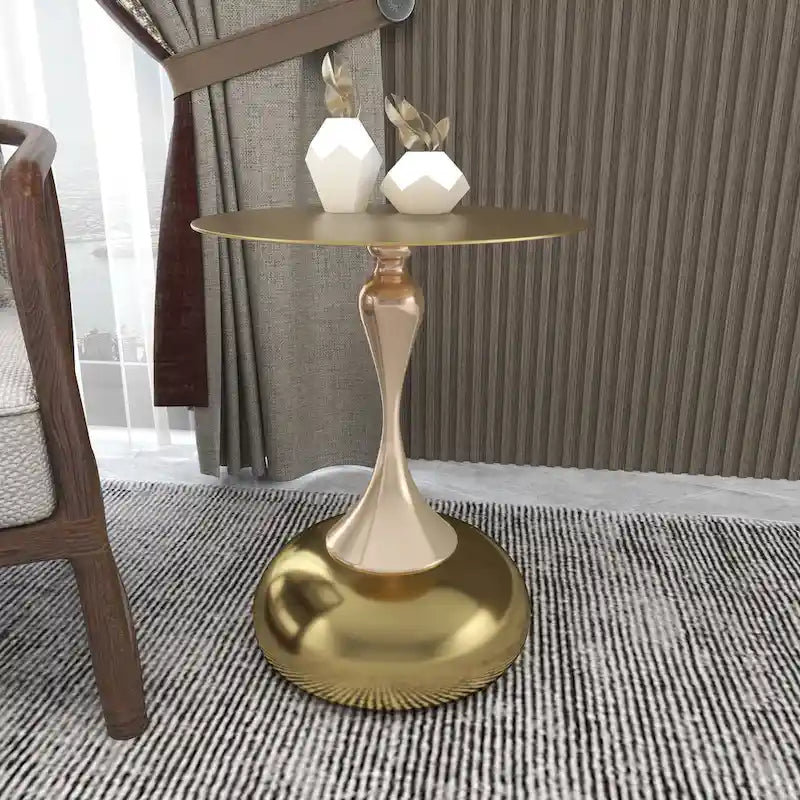 Table d'appoint ronde de 45 cm — Table basse en acier inoxydable doré avec base ronde