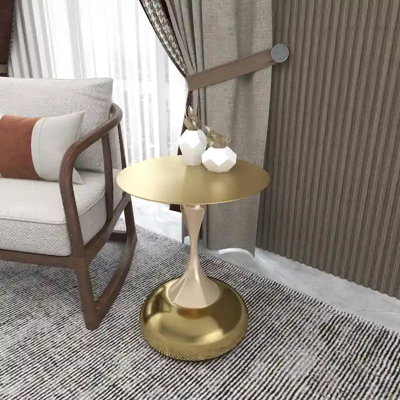 Table d'appoint ronde de 45 cm — Table basse en acier inoxydable doré avec base ronde