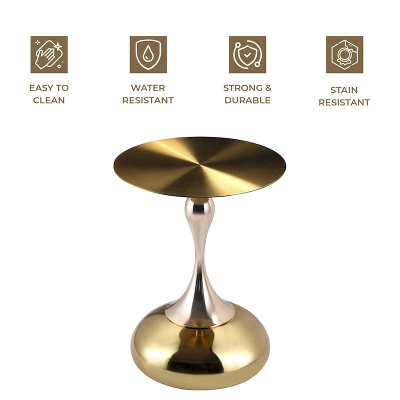 Table d'appoint ronde de 45 cm — Table basse en acier inoxydable doré avec base ronde
