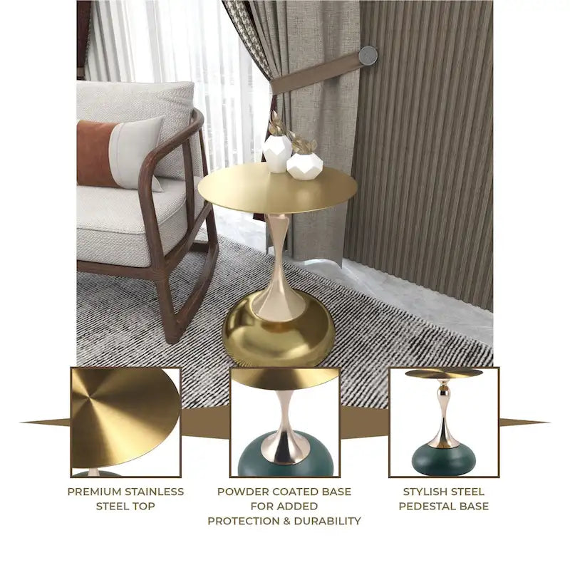 Table d'appoint ronde de 45 cm — Table basse en acier inoxydable doré avec base ronde