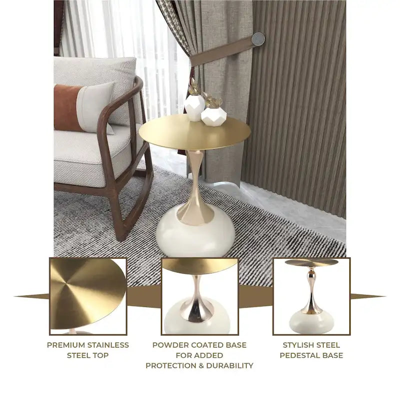 Table d'appoint ronde de 45 cm — Table basse en acier inoxydable doré avec base ronde