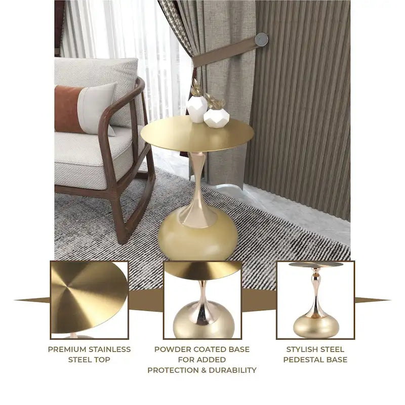 Table d'appoint ronde de 45 cm — Table basse en acier inoxydable doré avec base ronde