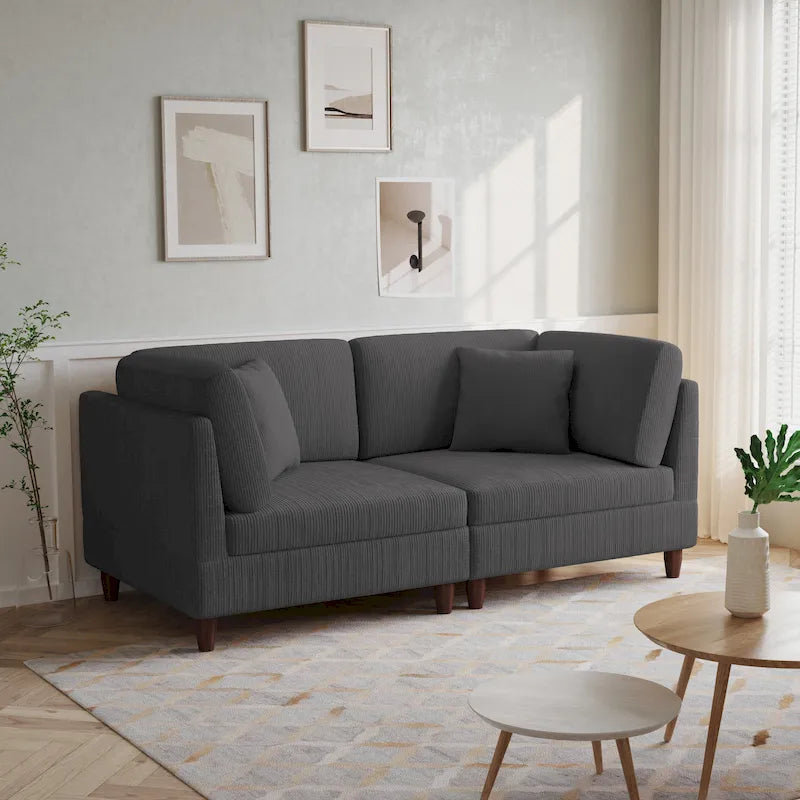 Canapé modulaire en velours côtelé avec oreillers