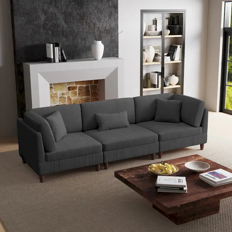 Canapé modulaire en velours côtelé avec oreillers