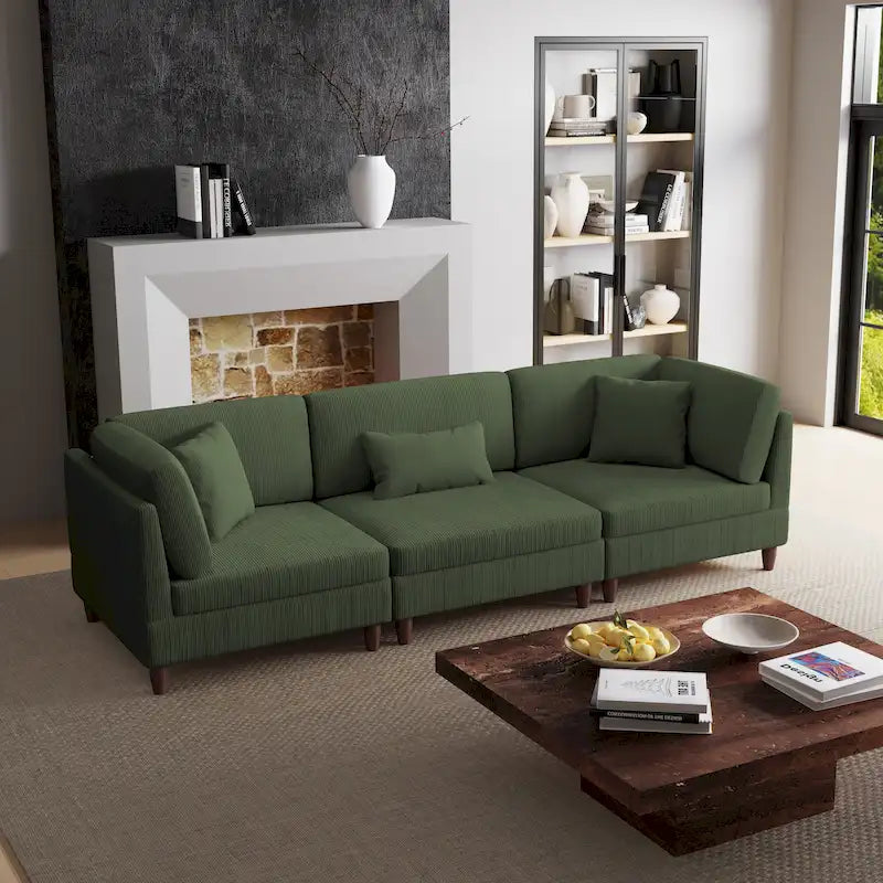 Canapé modulaire en velours côtelé avec oreillers