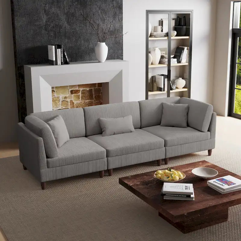 Canapé modulaire en velours côtelé avec oreillers