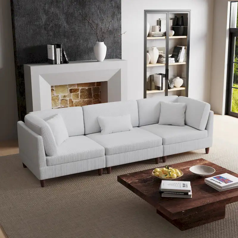 Canapé modulaire en velours côtelé avec oreillers